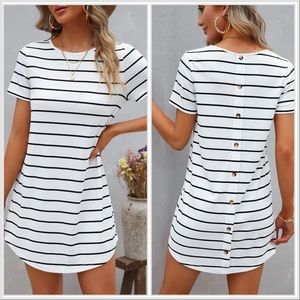 Striped Button Back Curved Hem Tee Dress